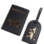 World Map Themed Set of Passport Cover and Luggage Tag