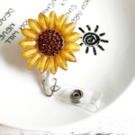 Retractable Sunflower Rhinestone Badge Holder